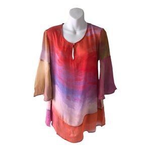 ANTHROPOLOGIE BL-NK Carmel Tie - Dye Blouse 1/2 sleeve Size S Blank Bl^nk NWOT
